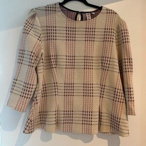 Anthropologie Beige and Pink Plaid Blouse